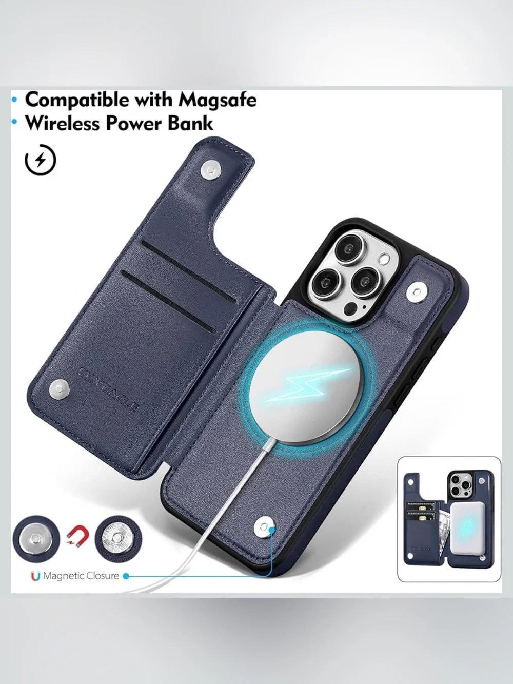 SkyEagle Compatible with Magsafe for iPhone 16 Pro Max Wallet Case w/Card Holder